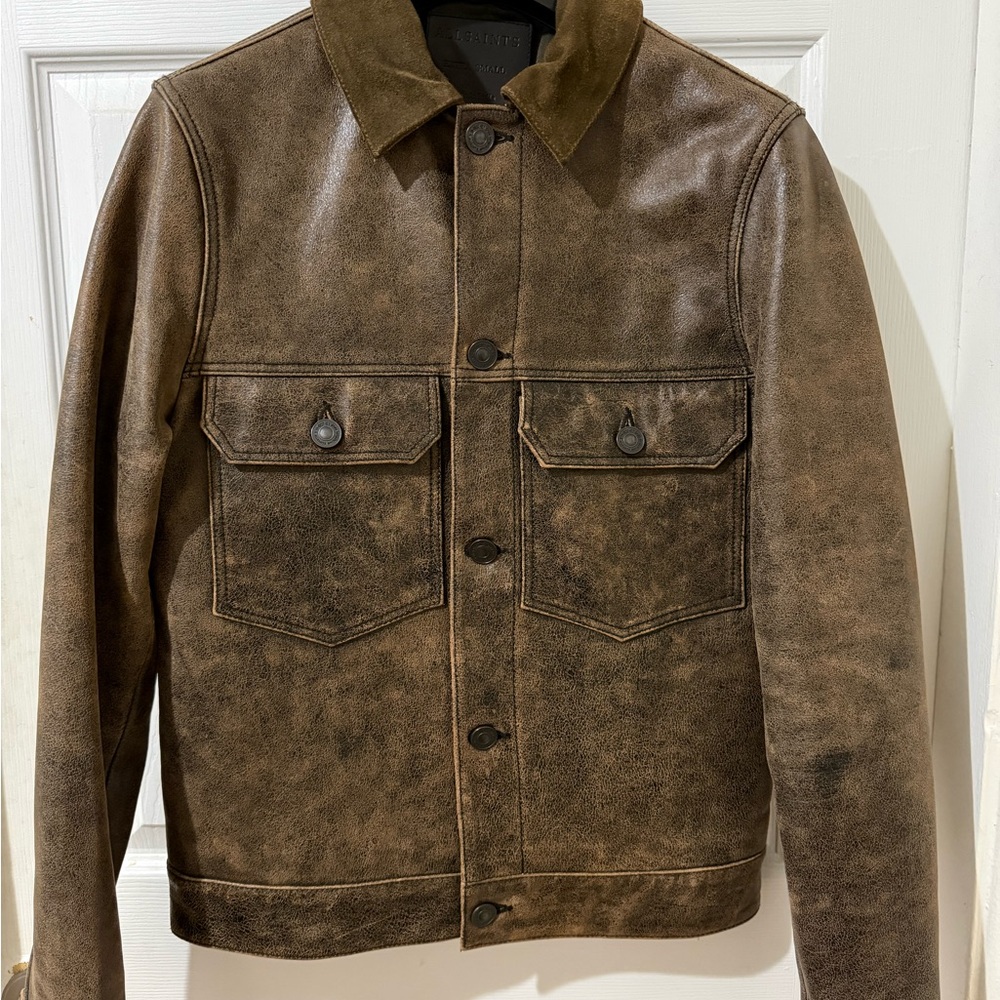 All Saints Distressed Brown Leather Jacket